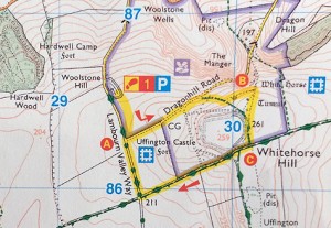 Map for Uffington Castle and the White Horse walking map